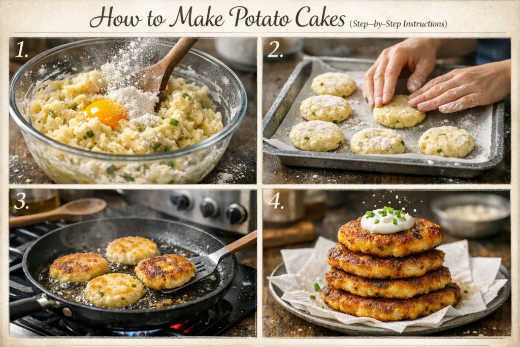 step-by-step how to make potato cakes in a skillet