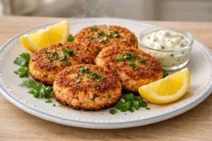 easy salmon cakes recipe plated and ready